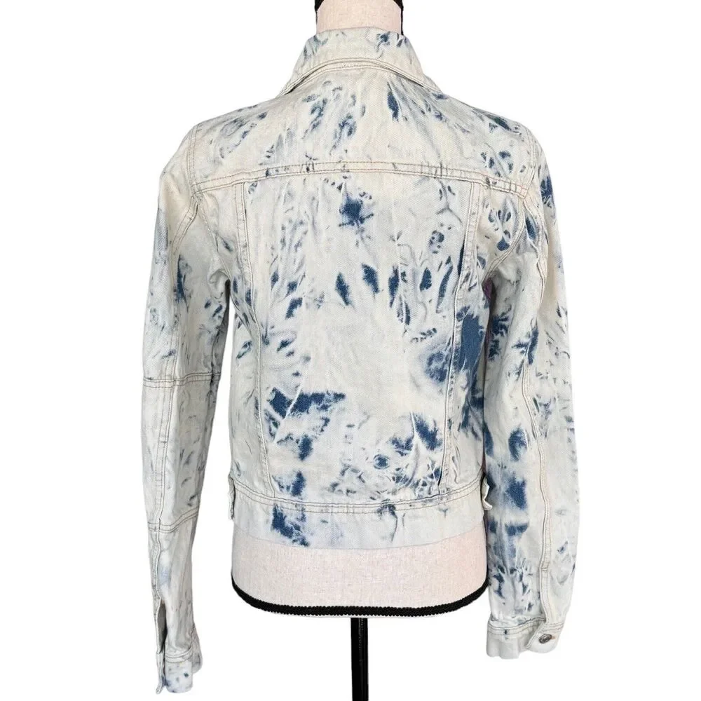 Free People Small Rumors Jean Jacket Button-Up Jones Tie-Dye Long Sleeve Pockets